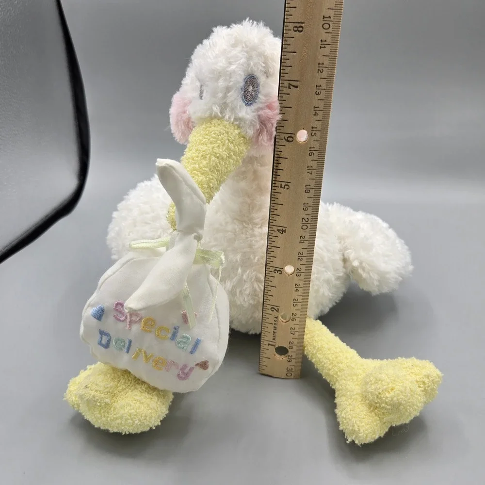 First & Main Special Delivery Stork‎ Plush White Yellow Baby Shower Gift 10 inch